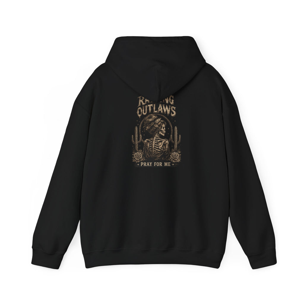 Outlaw Rodeo Hoodie — 'Pray For Me' Cowboy Skull Western Sweatshirt