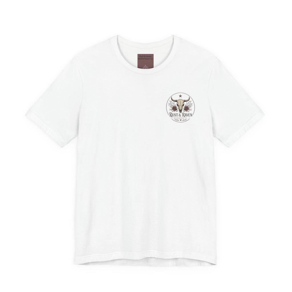 Rust & Raven Motherhood Tee — Western Skull & Roses Mom Shirt