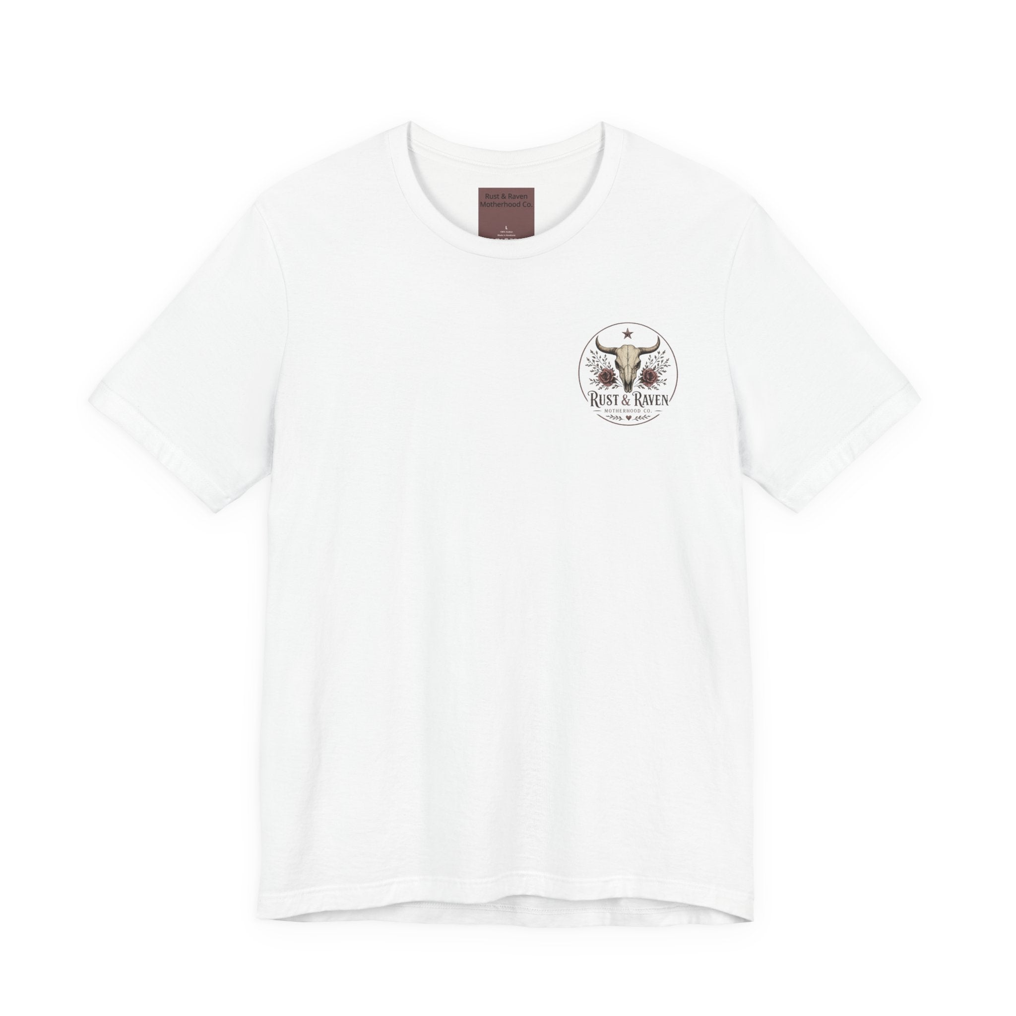 Rust & Raven Motherhood Tee — Western Skull & Roses Mom Shirt