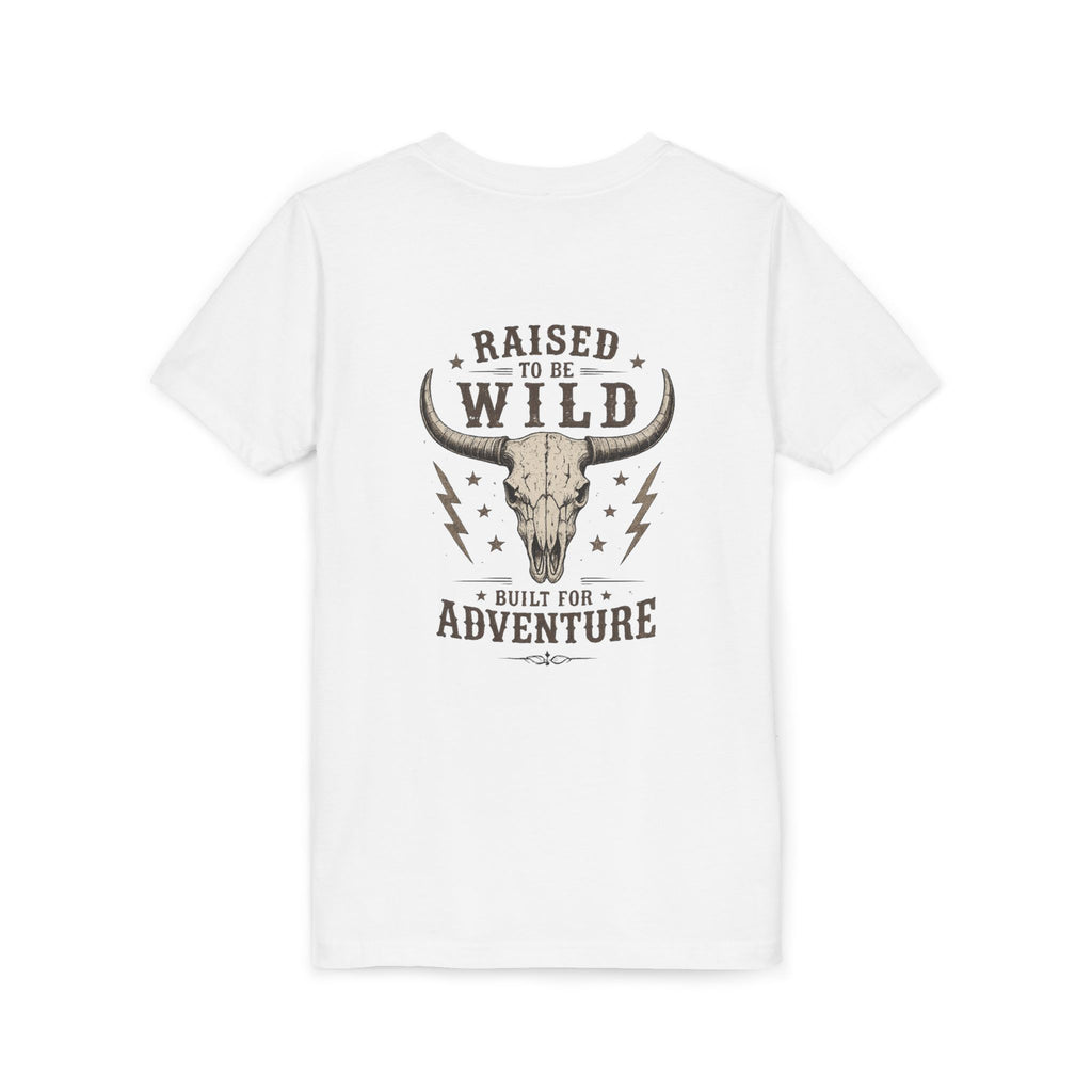 Youth Tee - "Raised to Be Wild" Skull & Horns Adventure Graphic