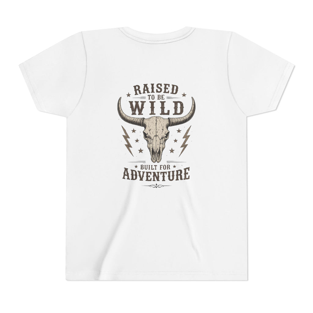 Youth Tee - "Raised to Be Wild" Skull & Horns Adventure Graphic