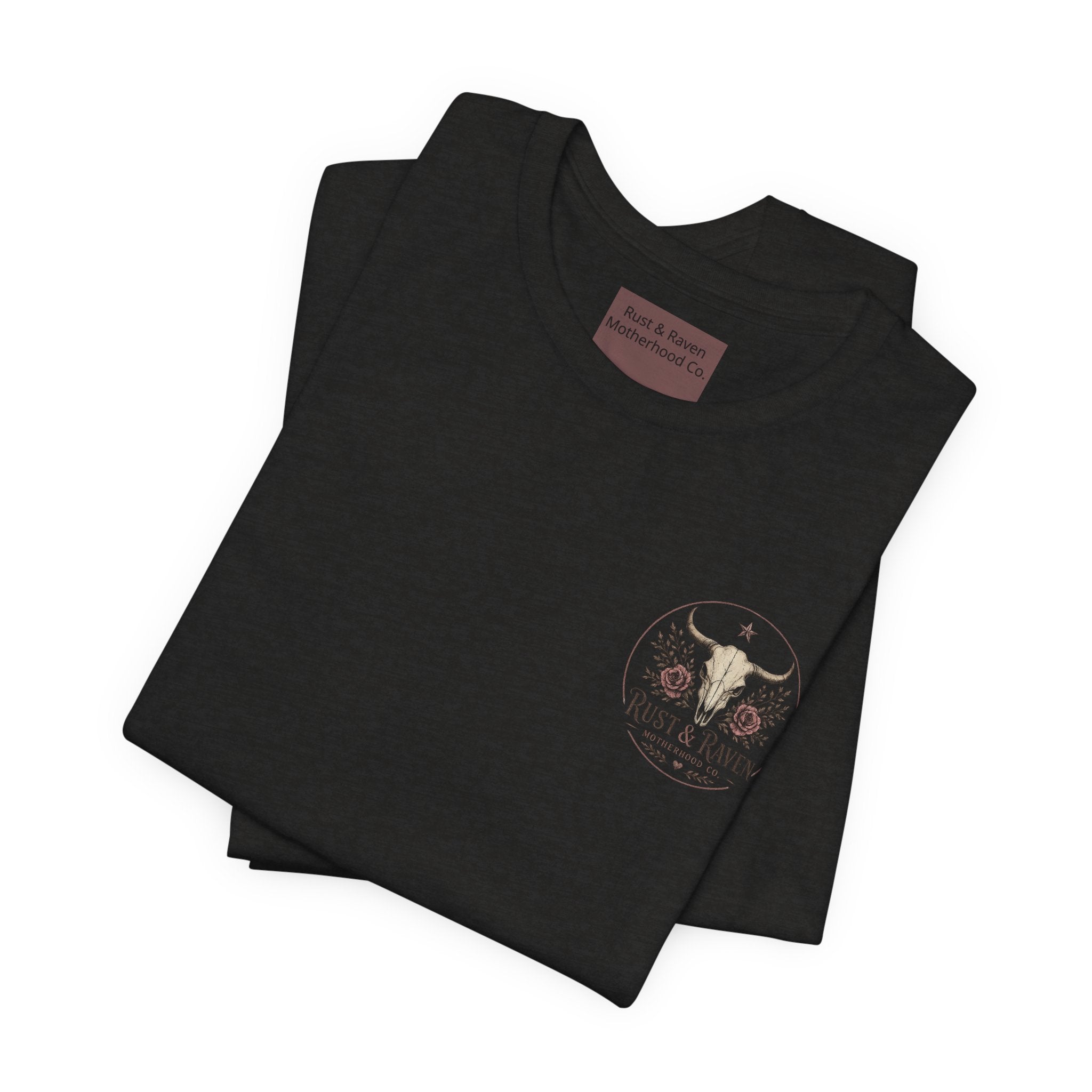 Rust & Raven Motherhood Tee — Western Skull & Roses Mom Shirt