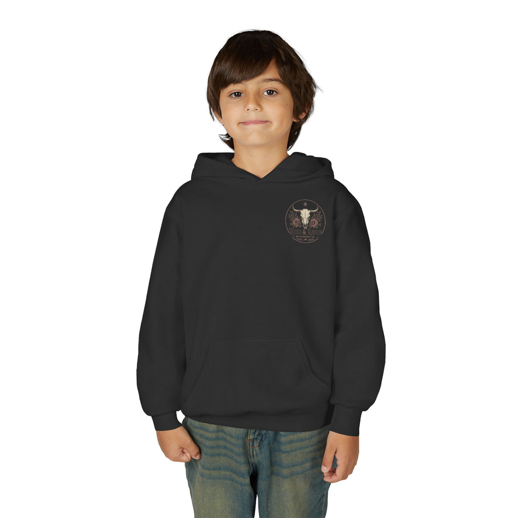 Little Rebel Youth Hoodie — Skull Cowboy Graphic Kids Sweatshirt