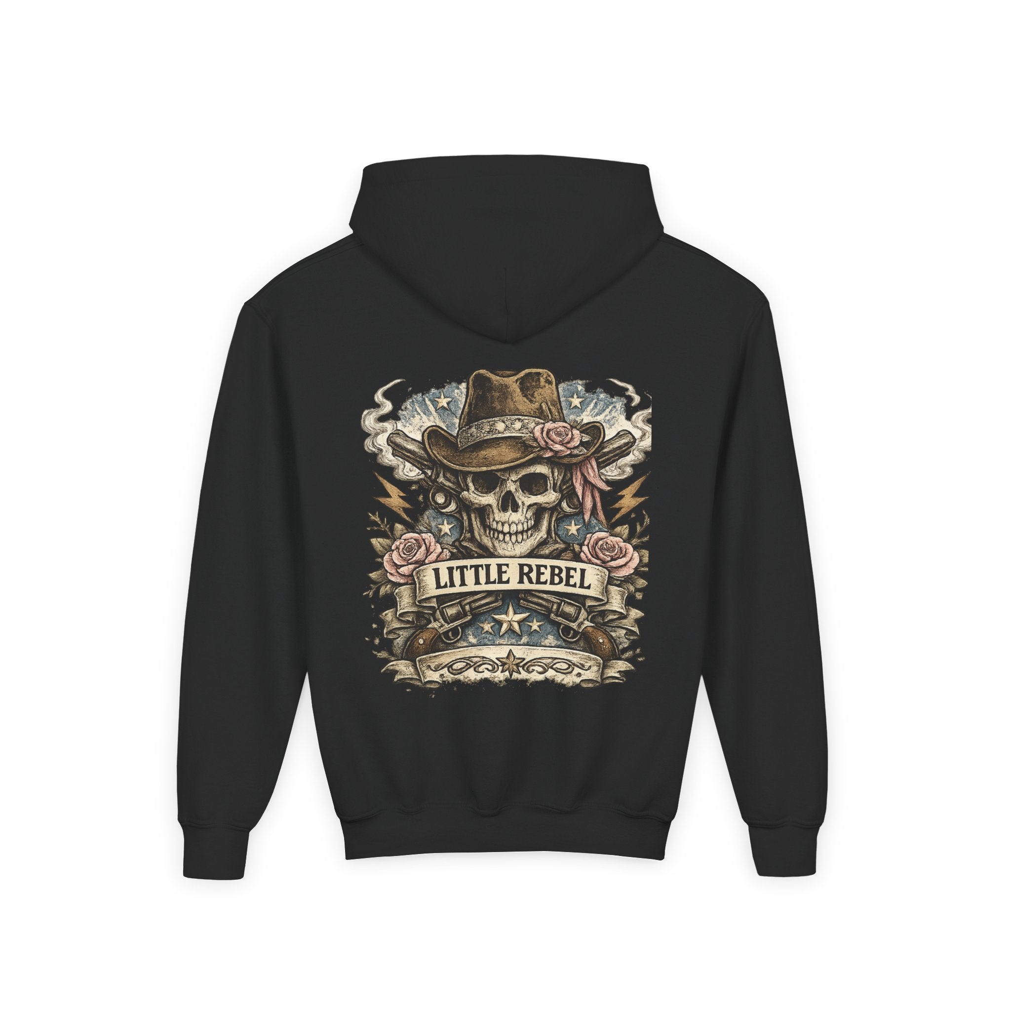 Little Rebel Youth Hoodie — Skull Cowboy Graphic Kids Sweatshirt