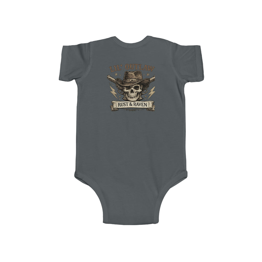 Infant Bodysuit — 'Lil' Outlaw' Skull & Wings Baby Onesie (Rust & Raven)