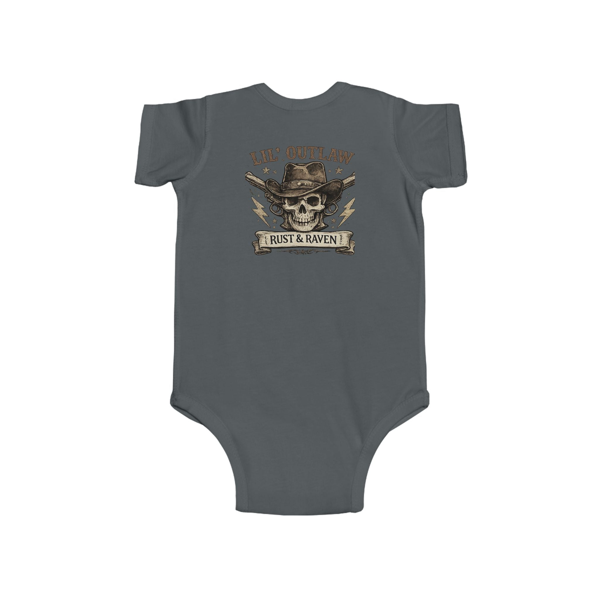 Infant Bodysuit — 'Lil' Outlaw' Skull & Wings Baby Onesie (Rust & Raven)