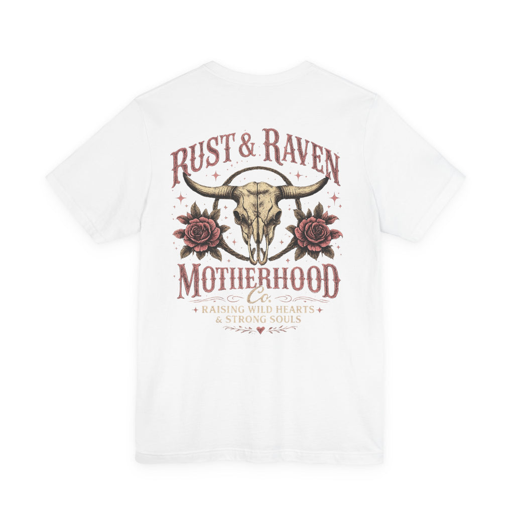 Rust & Raven Motherhood Tee — Western Skull & Roses Mom Shirt