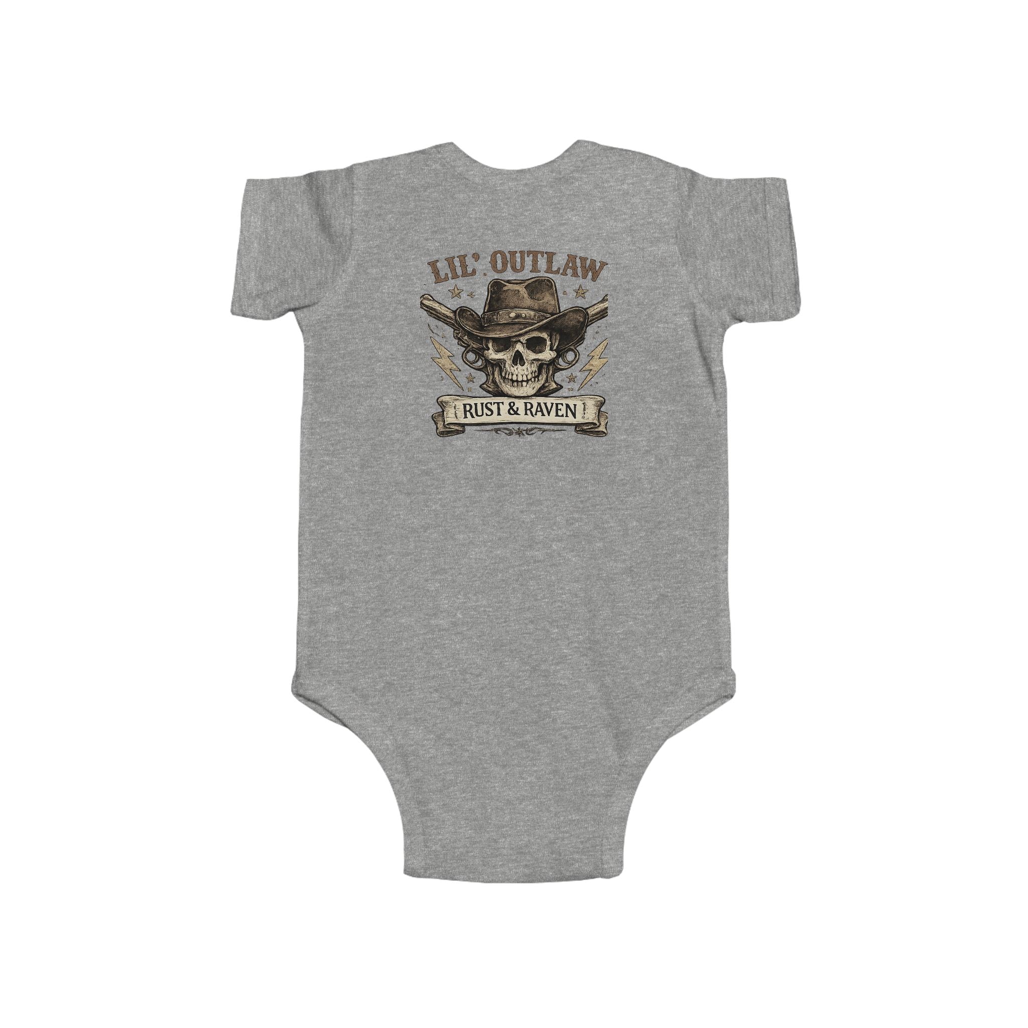 Infant Bodysuit — 'Lil' Outlaw' Skull & Wings Baby Onesie (Rust & Raven)