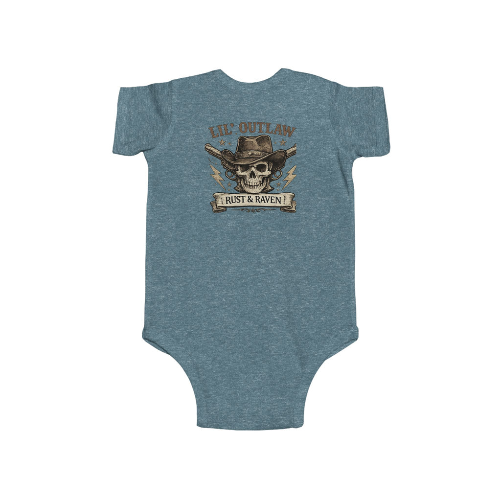 Infant Bodysuit — 'Lil' Outlaw' Skull & Wings Baby Onesie (Rust & Raven)