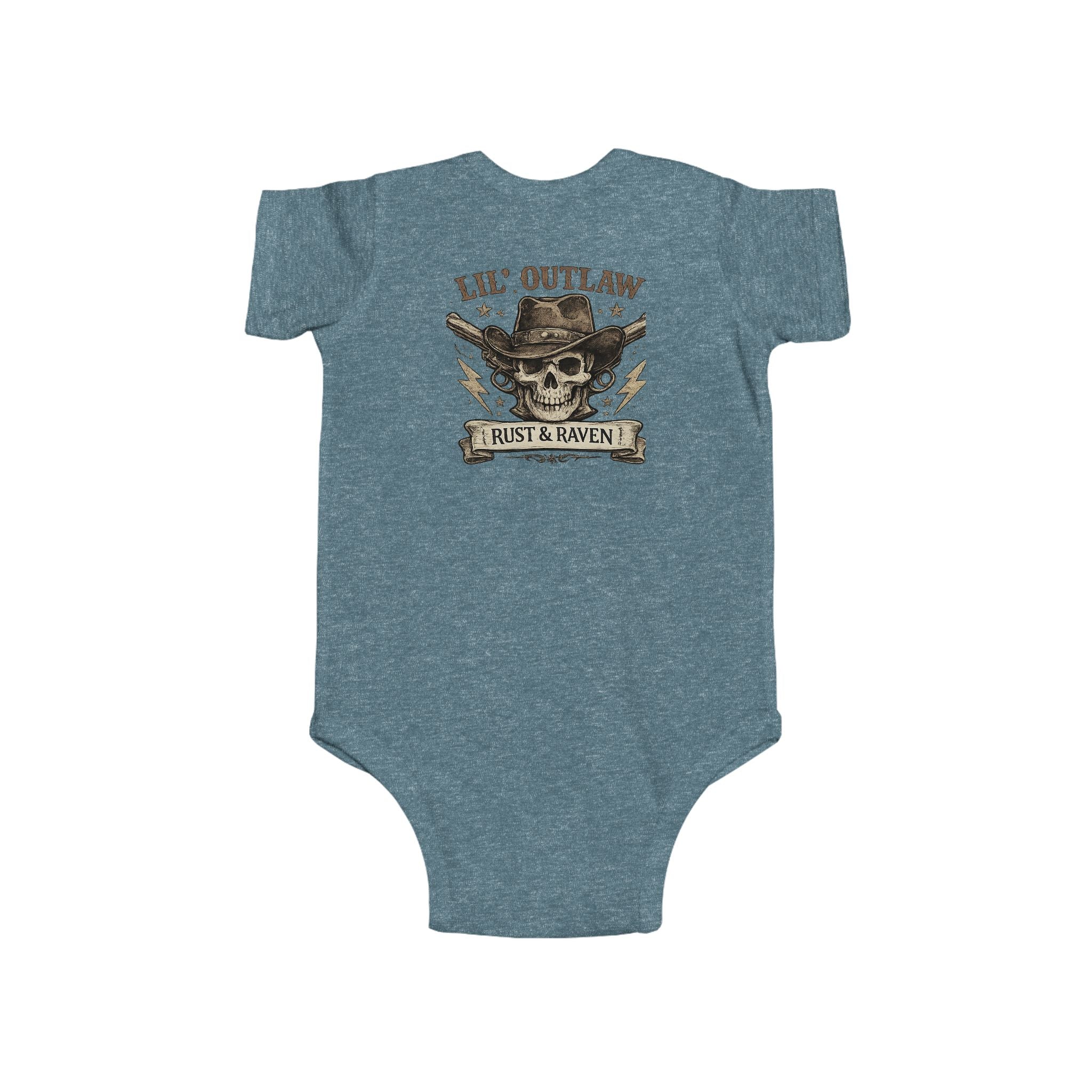 Infant Bodysuit — 'Lil' Outlaw' Skull & Wings Baby Onesie (Rust & Raven)