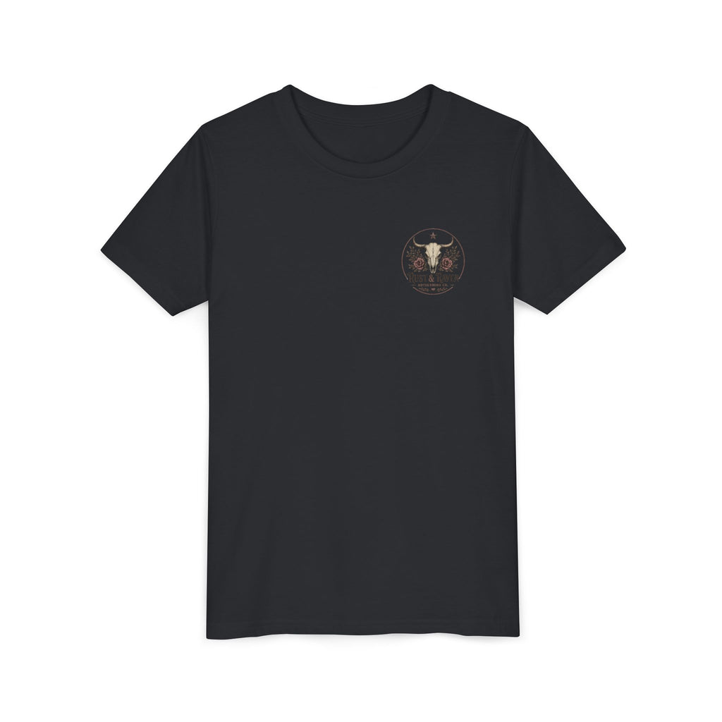 Youth Tee - "Raised to Be Wild" Skull & Horns Adventure Graphic