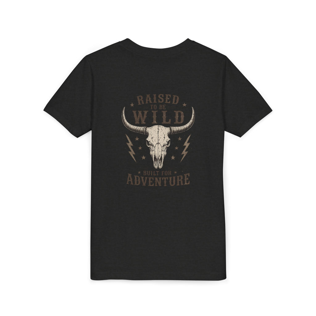 Youth Tee - "Raised to Be Wild" Skull & Horns Adventure Graphic