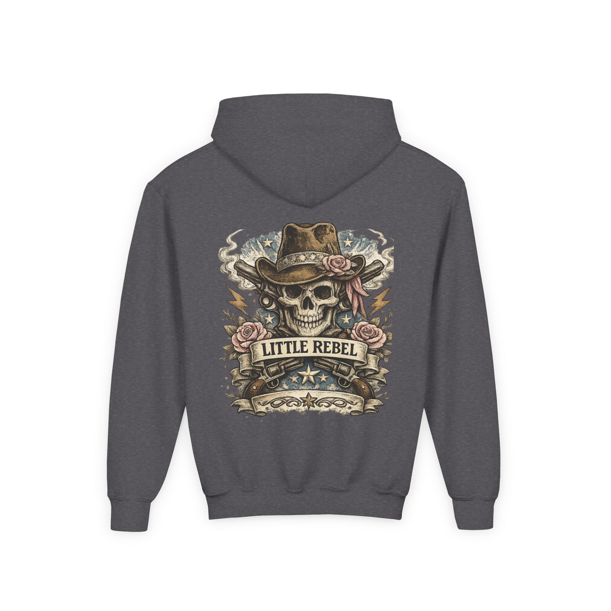 Little Rebel Youth Hoodie — Skull Cowboy Graphic Kids Sweatshirt