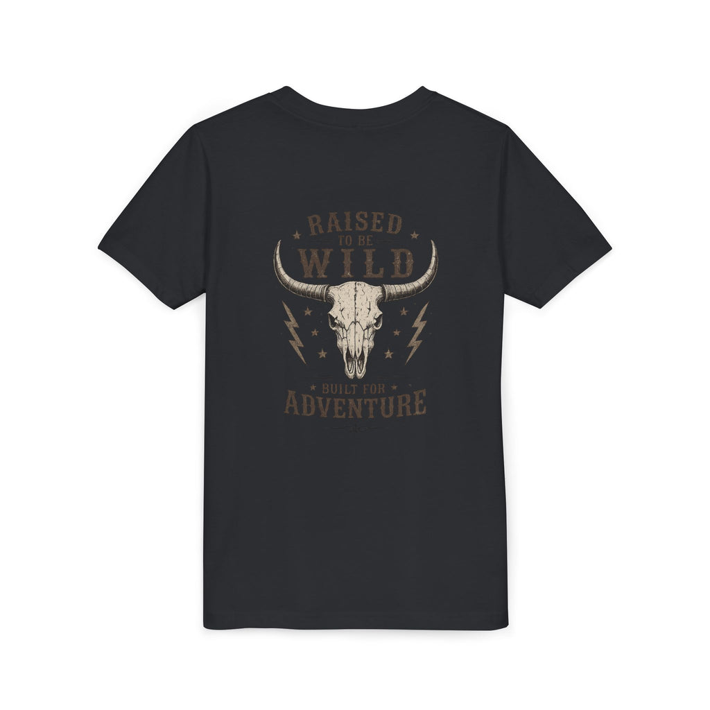 Youth Tee - "Raised to Be Wild" Skull & Horns Adventure Graphic