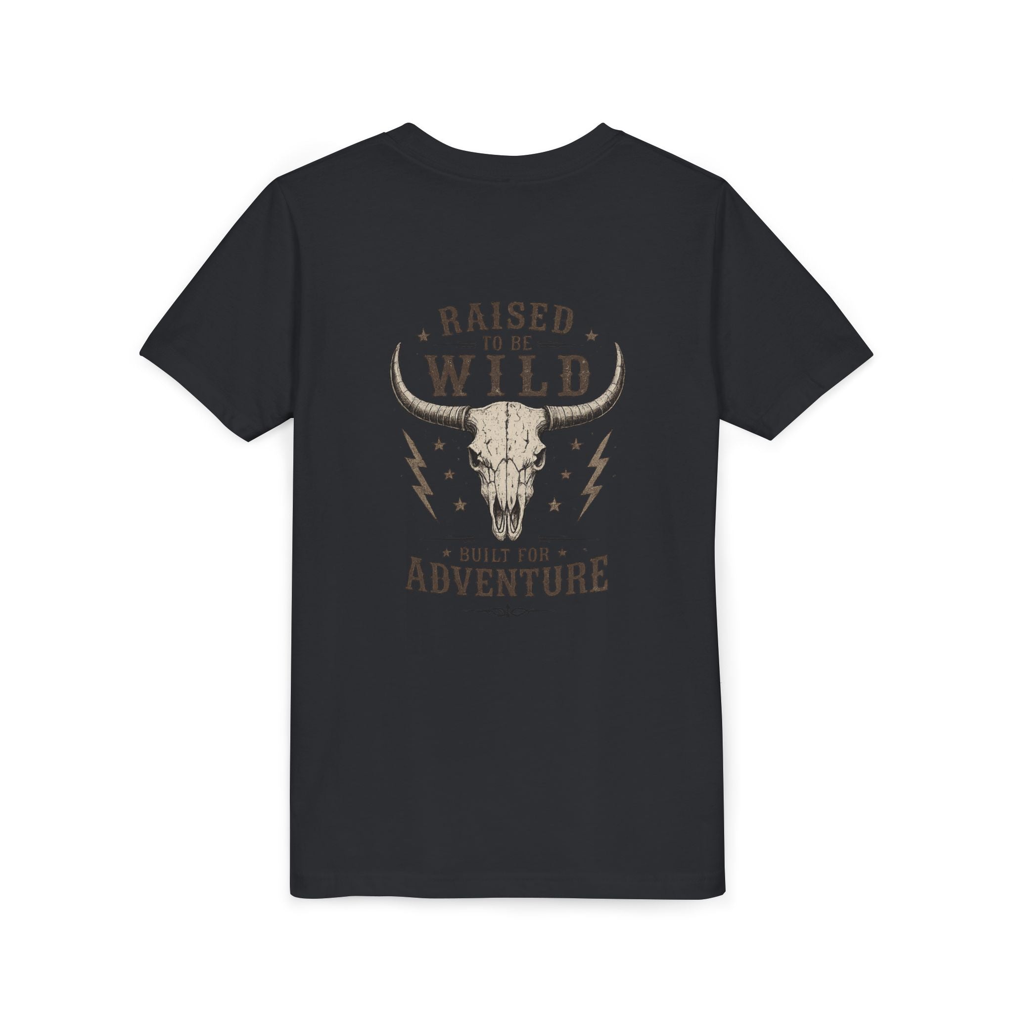 Youth Tee - "Raised to Be Wild" Skull & Horns Adventure Graphic