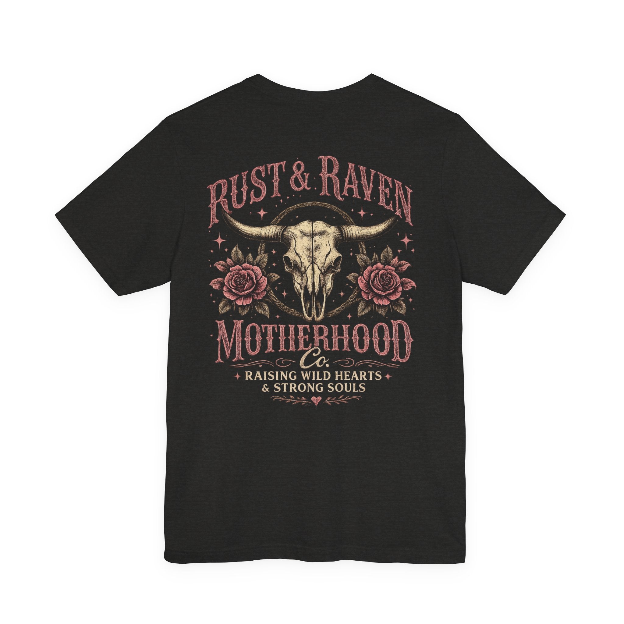 Rust & Raven Motherhood Tee — Western Skull & Roses Mom Shirt