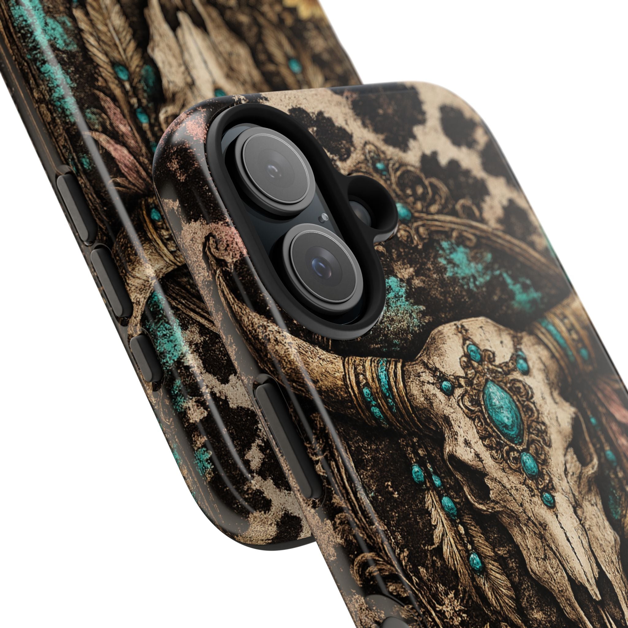 Turquoise Skull Tough Phone Case — Western Cow Skull, Sunflower & Boho Turquoise Accent