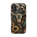 Turquoise Skull Tough Phone Case — Western Cow Skull, Sunflower & Boho Turquoise Accent